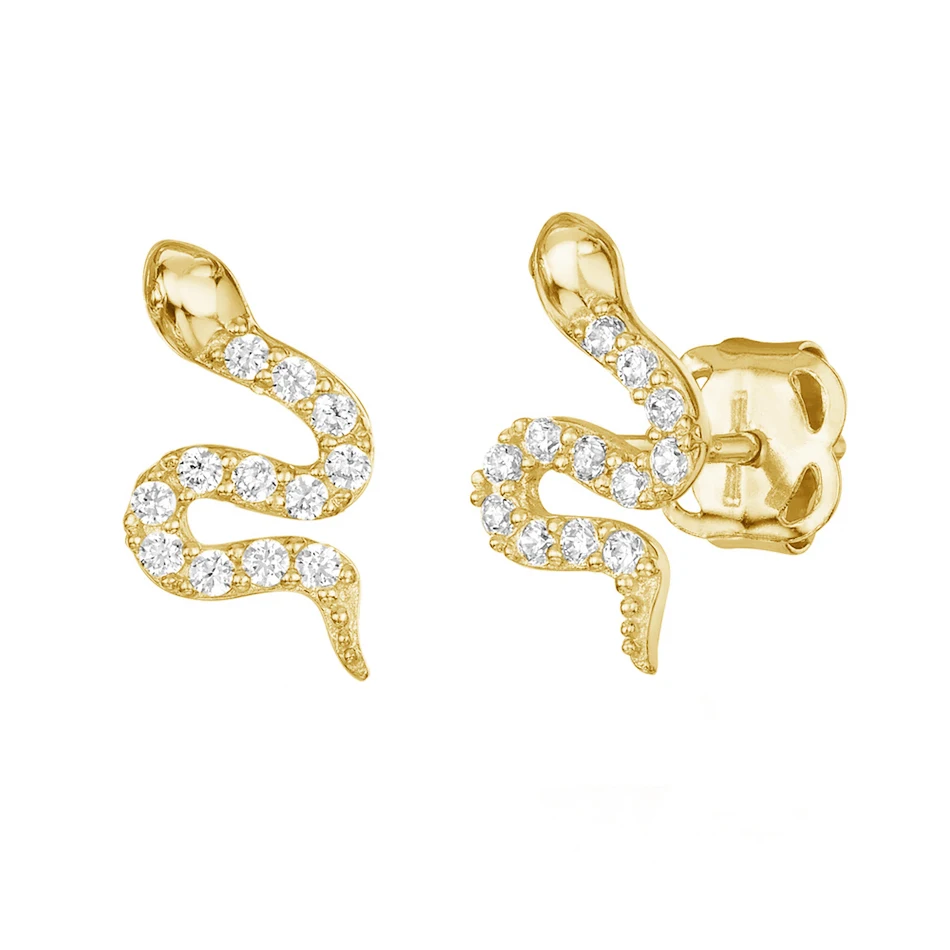 

wholesale fashion jewelry earrings 925 sterling silver cubic zircon earrings 18k gold plated classic snake stud earrings