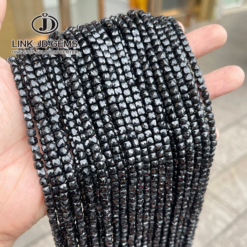 

JD 4-5mm Natural Gemstone Smooth Square Stone Loose Beads Natural Black Spinel Faceted Square Beads for DIY Jewelry Accessories