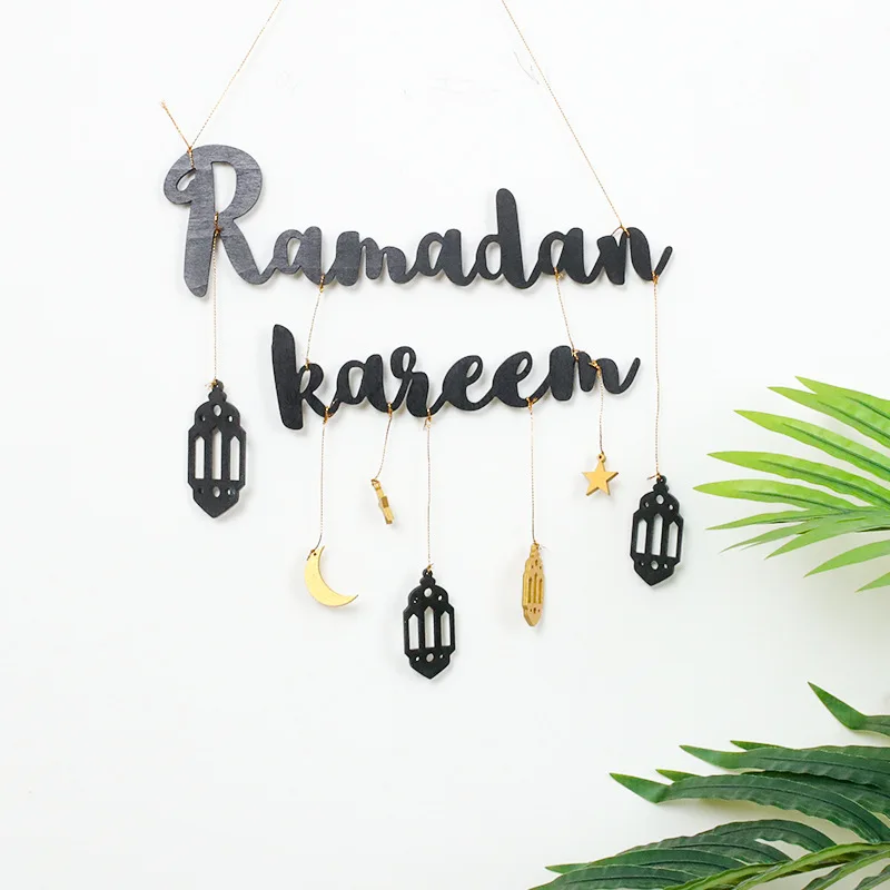 

Eid Ramadan Party Wall decoration Ramadan Wooden stars and moon alphabet pendants For Ramadan Decoration