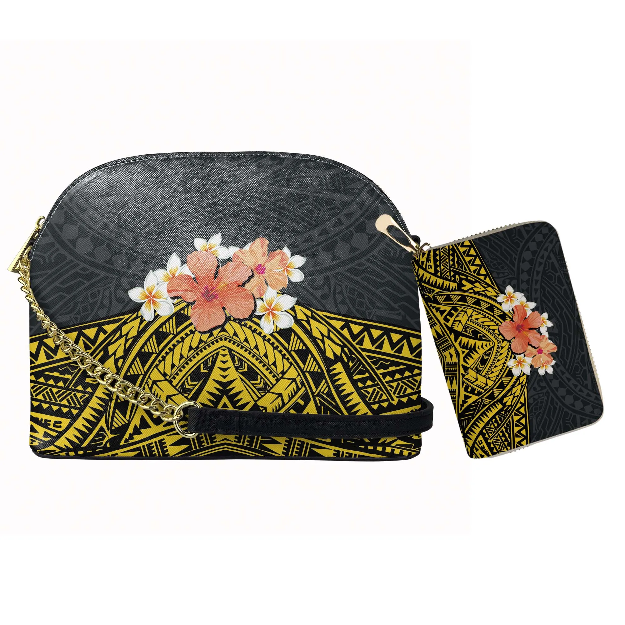 

Hot Tropical Flower Hibiscus Printed Bags For Women Portable Small Size Mini Purse Sets Matching Square Card Bag Tribal Design