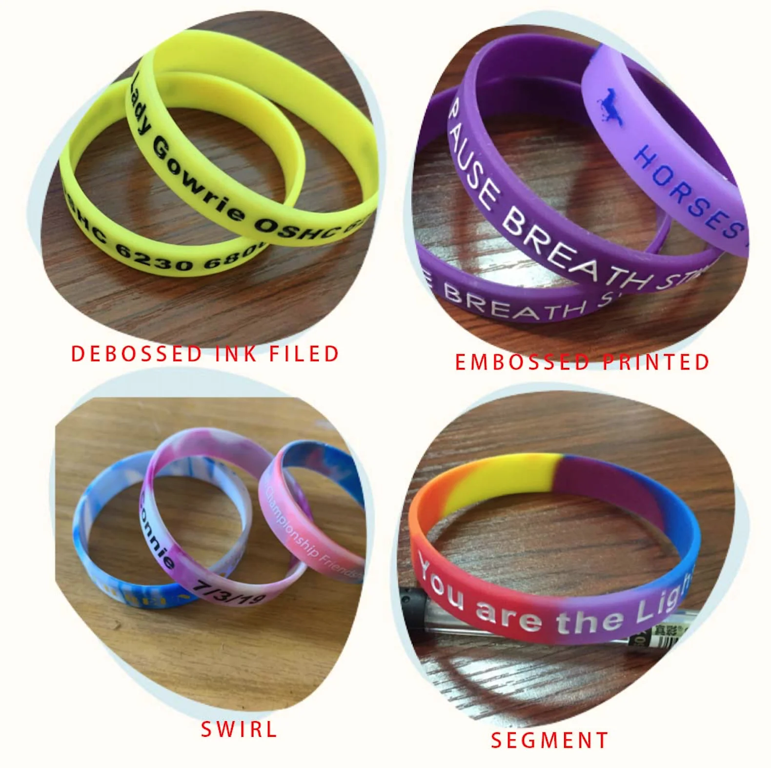 Ecofriendly Printed Custom Silicone Wristband Rubber Bracelet Wrist
