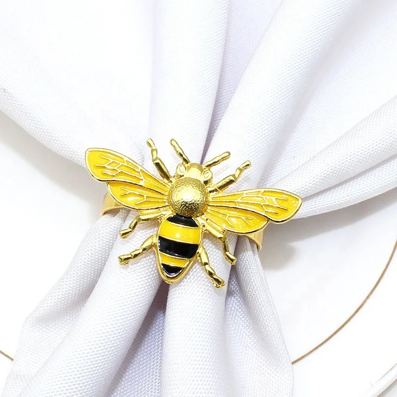 

Delicate Cute Bee Napkin Holder Rings Table Decorations for Wedding Banquet Birthday Holiday Daily Dinner Party HWE92