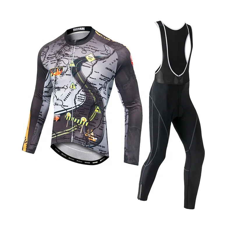 

Custom made high elasticity bike sports bib clothing soft and breathable cycling long wear men spring bicycle set, Printing