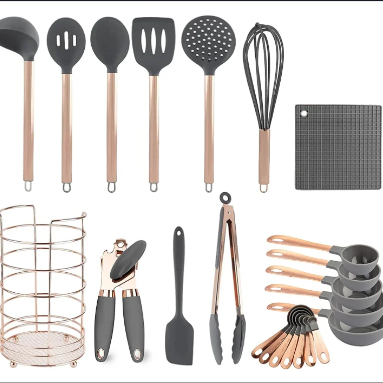 

Heat Resistant Kitchen Set Nonstick 23 Pcs Cooking Utensils Silicone Utensil Set With Wooden Handles