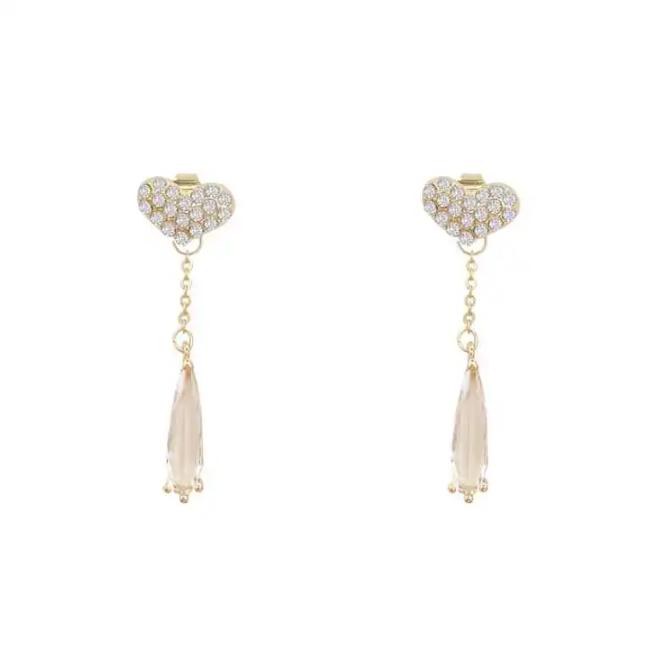 

S925 silver post fashion love crystal tassel earrings female design ins water drop earrings Korean earrings wholesale