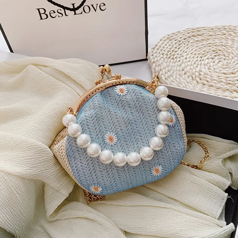 

latest girls mini purses summer bag weave handbag for women, Blue, pink, beige