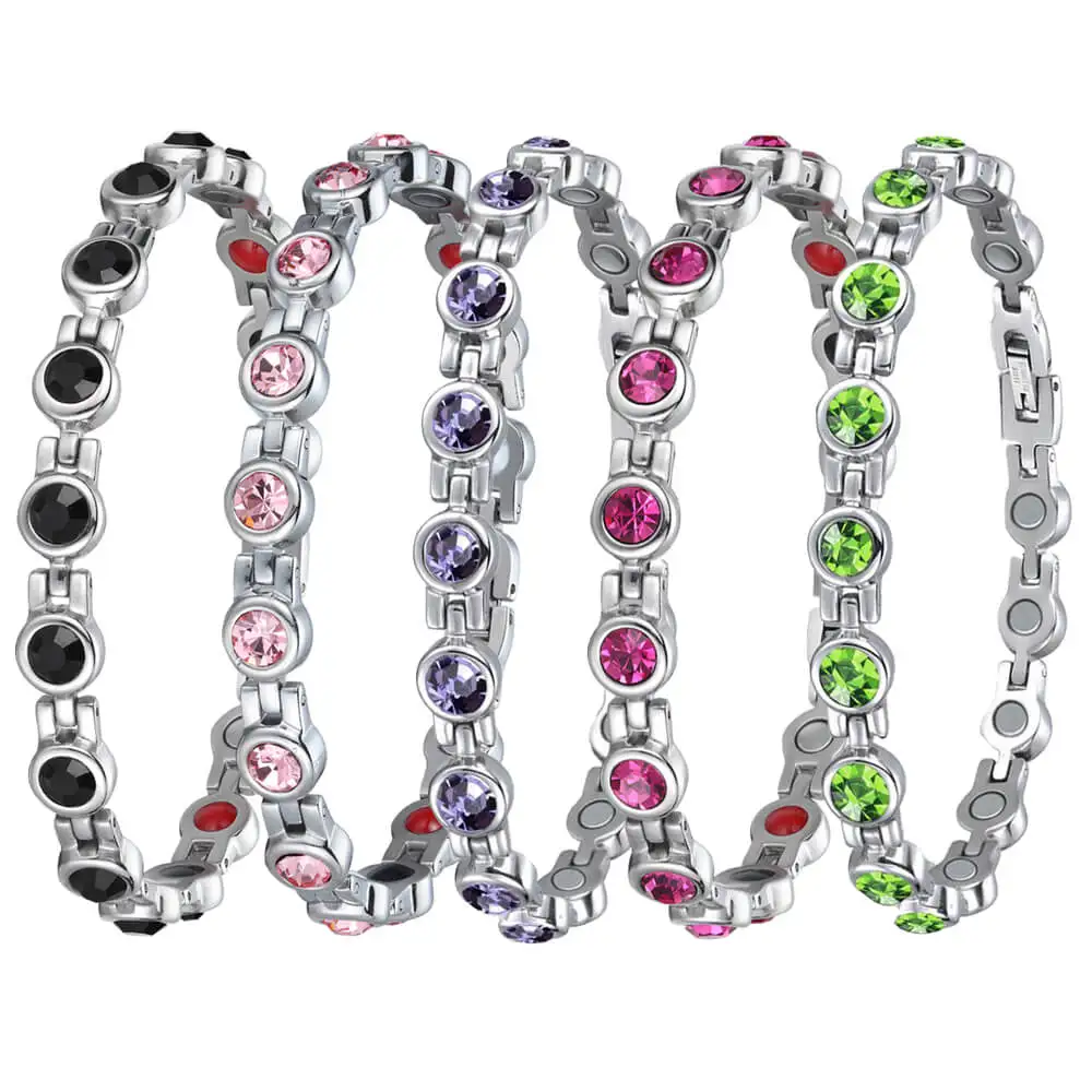 

Natural Gemstone Adjustable Magnetic Bracelet Wholesale Luxury Silver Crystal Women Stainless Steel Jewelry Bracelets