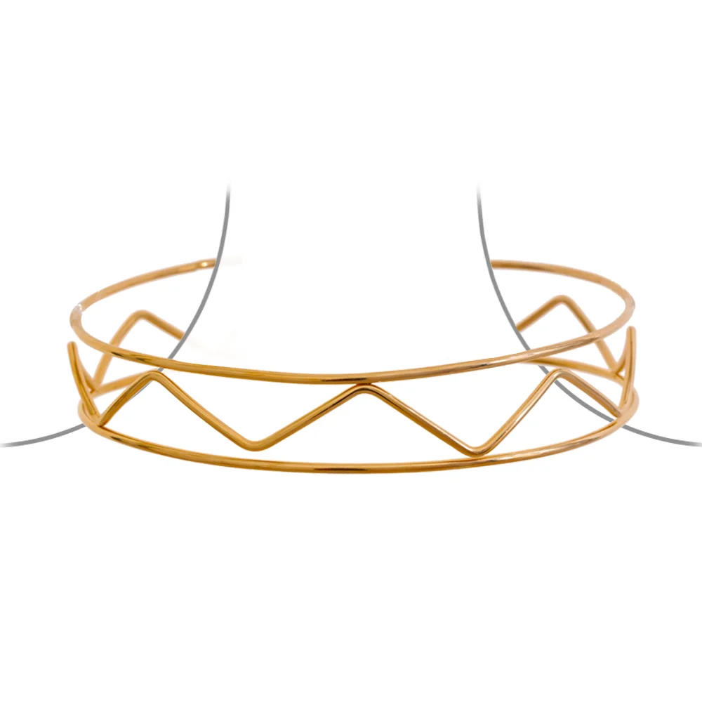 

JINYOU 1026 Minimalist Stainless Steel Geometric Golden Big Neck Torques Choker Necklace for Women Personalized Metal Texture