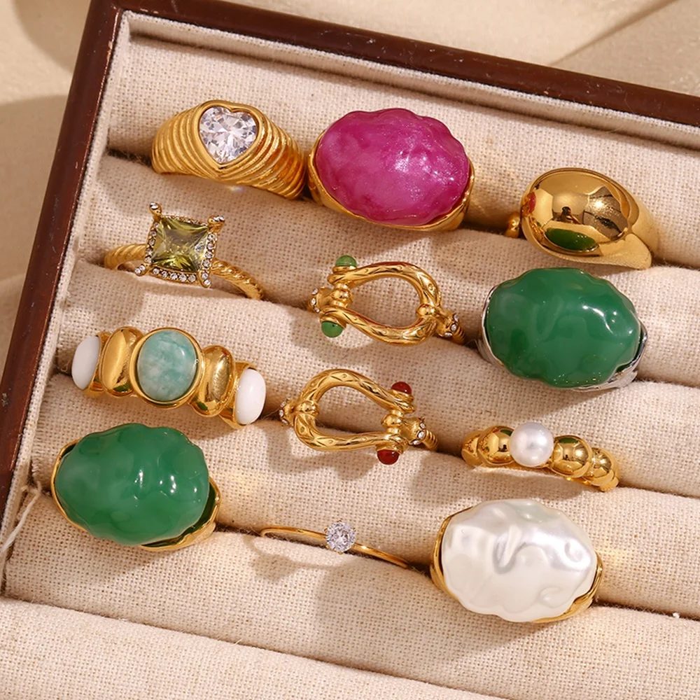 

Chunky Rings Jewelry Set Colorful Acrylic Gemstone Jewelry Waterproof Gold Plated Rings Women Jewelry