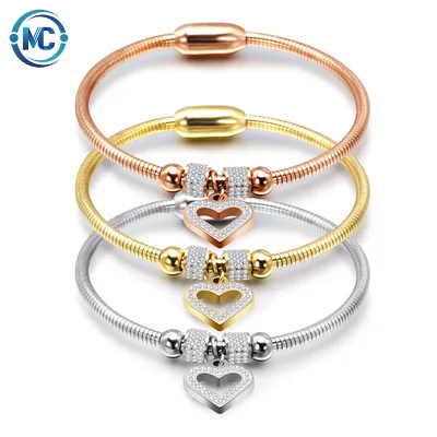 

Trendy Multicolor Heart Charm Bracelet Bangle With Magnet Clasp Bohemia Jewelry For Women Stainless Steel CZ Crystal Bracelet