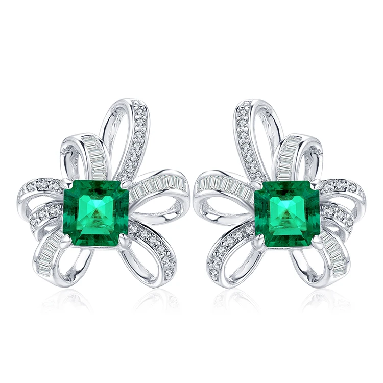 

Online Hot Sale Non Tarnish Charm 925 Silver Jewelry Lab Emerald Diamond Earrings Studs