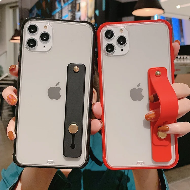 

Phone Case With Holder For iPhone 12 Soft TPU Wrist Strap Stand Back Cover for iPhone 12 Mini 11 Pro Max XR XS 7s 8 Plus SE 2020