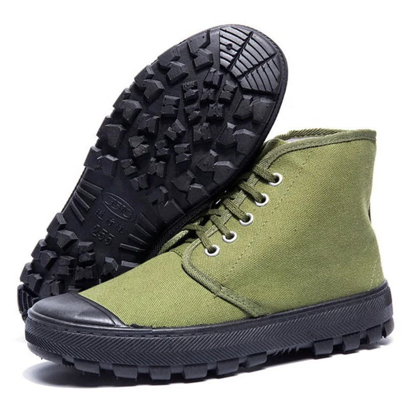 

Sizes Male and Female Mountaineering Spring Autumn High-top Rubber Sole Breathable Cotton Cloth Surface Outdoor Farm Shoes, Army green