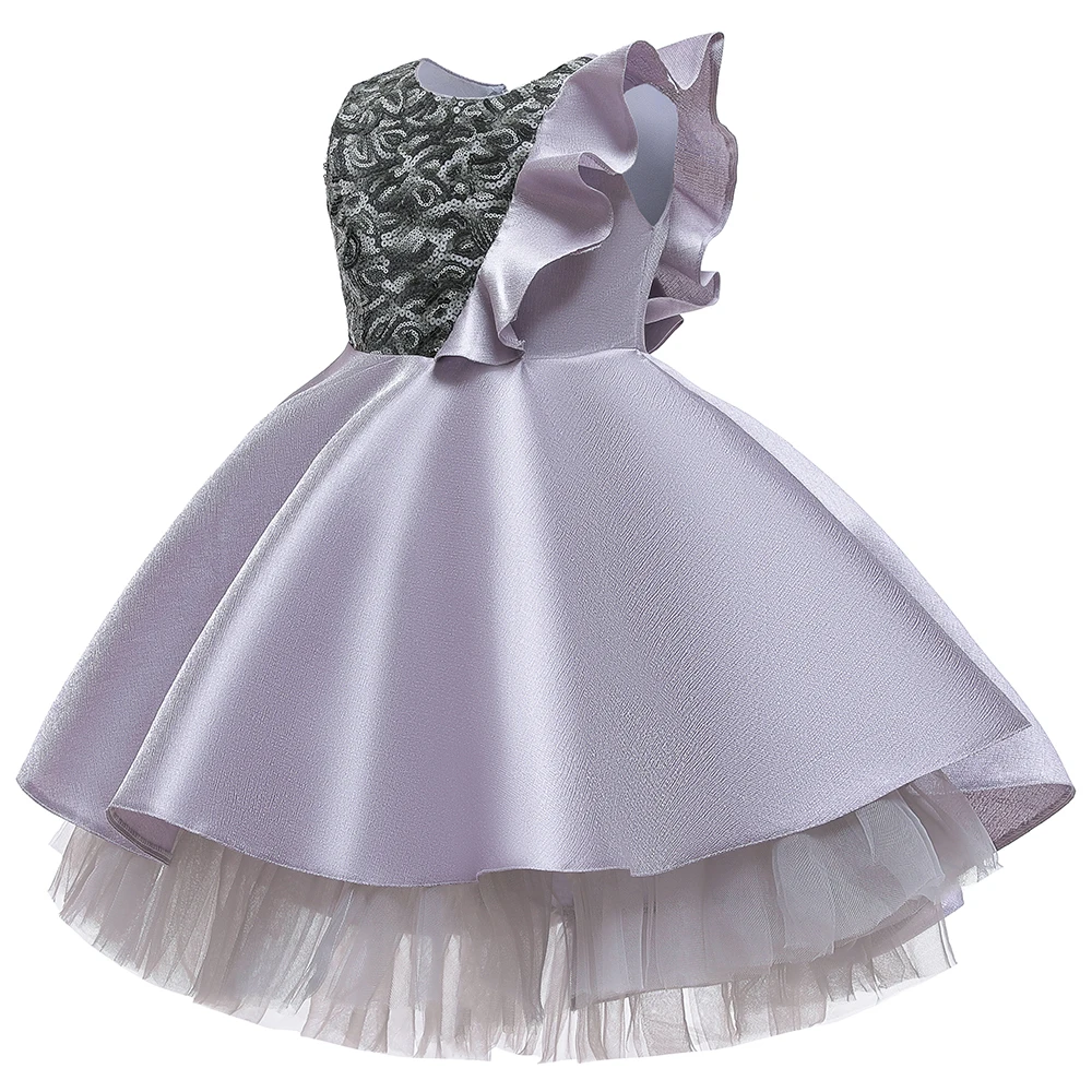 

Wholesale Kids Clothing 3-8Y Grey Sequin Flower Girl Party Dresses Baby Girl Summer Dress L5152, Green,purple ,blue,grey