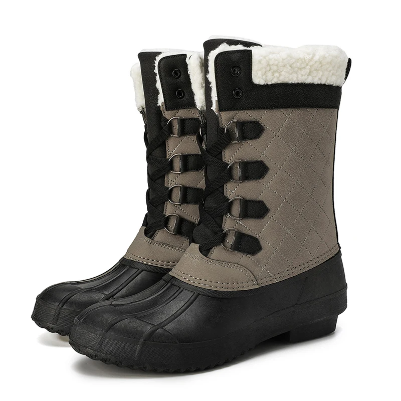 

Hot Sale Large Size Lady Casual Outdoor Duck Hunting Boots Winter Plus Velvet Keep Warm High-top Women's Snow Boot, Gray, white, brown, red