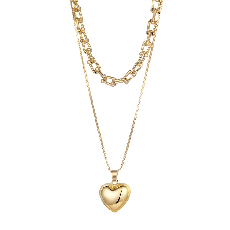 

Elegant Fashion Gold Plated Multi-layer Chain Charm Necklace Jewelry Women Men Heart Pendant Necklace, Picture