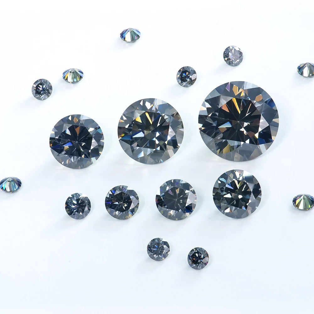 

wholesale gemstone 0.1-10carat bulk lab grown vvs passes diamond test round brilliant cut loose dark gray mossanite moissanite