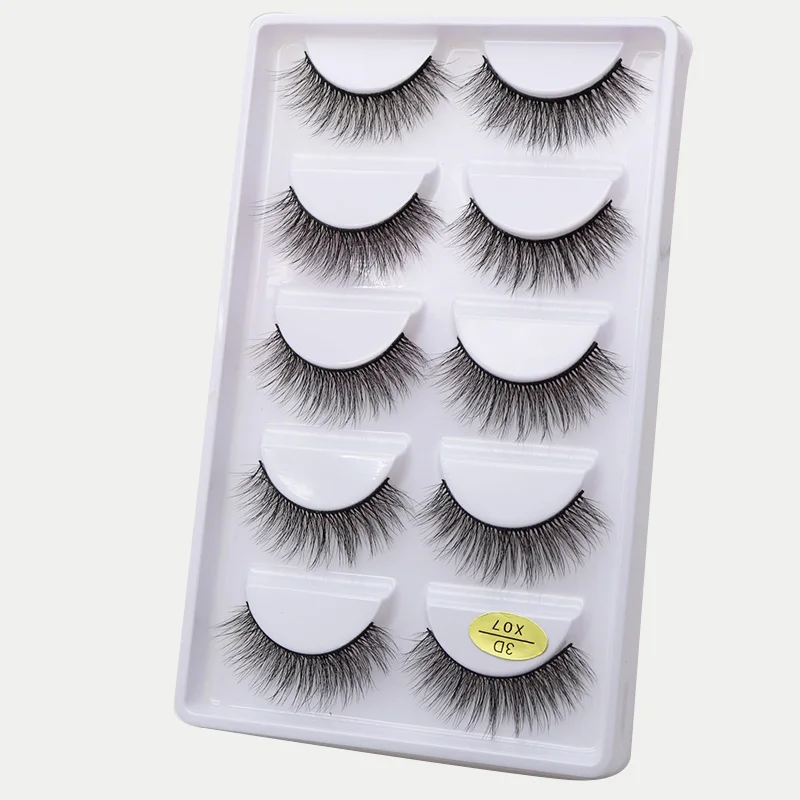 

X07 3/5 pairs cilia eyelash Row hand made thin band fabric false fake synthetic permanent 3d mink lashes