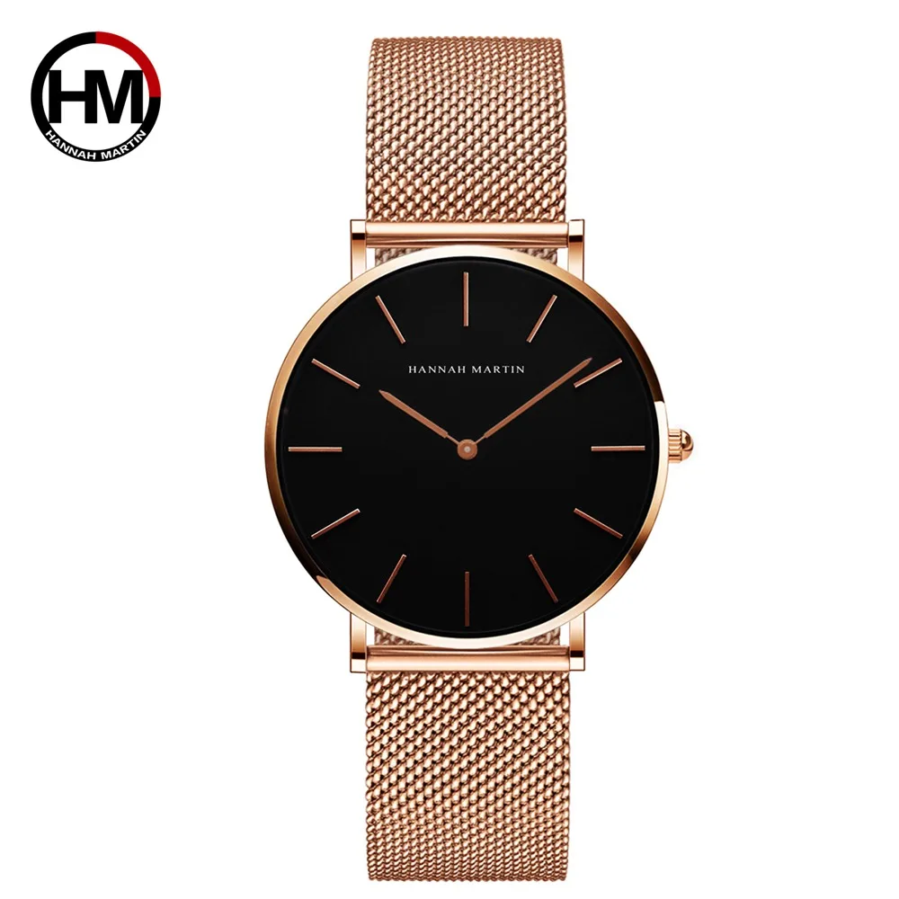 

Hannah Martin 2018 OEM Rose Gold Women's Fashion Wrist Watch with Mesh Band