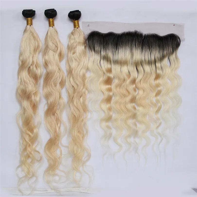 

Hot Sale Ombre 1B/613 Blonde Little Body Wave Virgin Human Hair Bundles, Ear To Ear 13x4 Frontal Closure