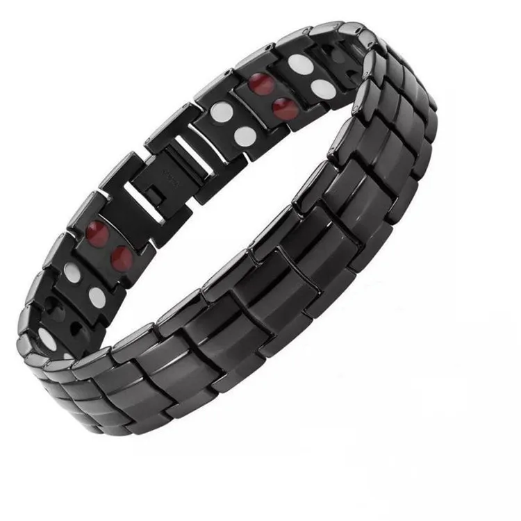 

Wholesale Ionic Balance Magnetic Hematite Energy Bracelets Double Layers Titanium Stainless Steel Men's Bracelets, Picture