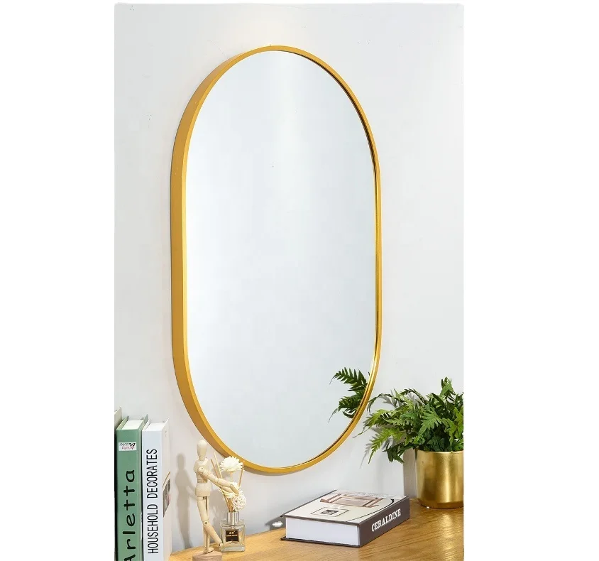 

Gold Oval Wall mounted metal frame big decorative Mirror for home