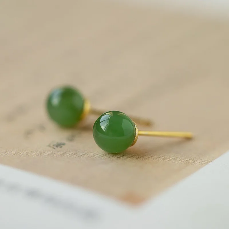

2022 New Arrival Women Jewelry Natural Rose Jade Earings 925 Sterling Stud Earrings