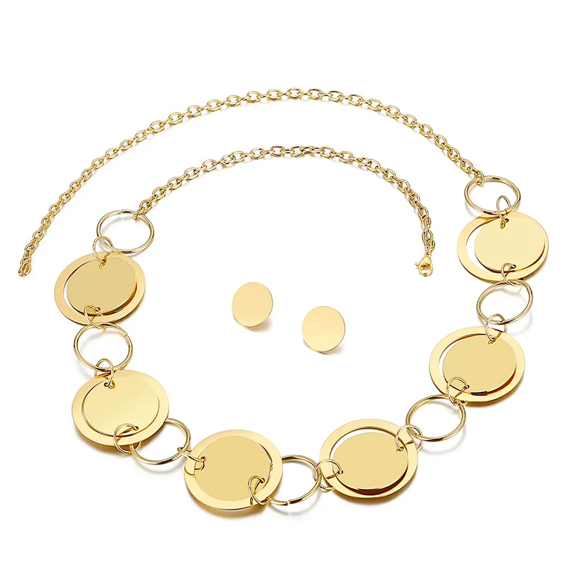 

Wedding Accessories Stud Earrings Stainless Steel Jewelry Necklace Set Women, Gold/black