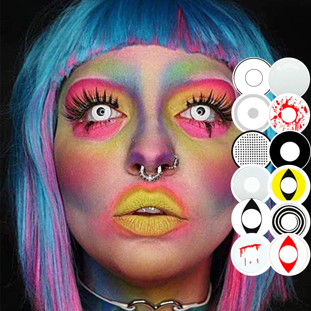 

wholesale good quality fashion Halloween party play colored heart contact lenses halloween white contact lens