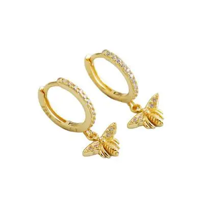 

Hot Sale Designs Online Stock Bee Shape Pendant Earring 18 K Gold Plated Hoop Earrings, As picture