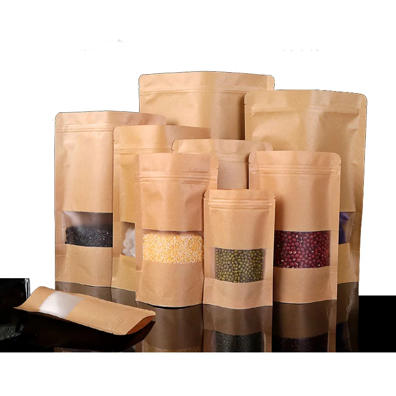 

Eco recycling resealable food coffee cookie stand up three sides sealed ziplock brown kraft paper bag for packaging