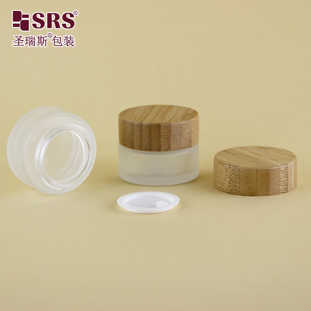 

Luxury Body Scrub Containers Glass Jar with Natural Bamboo Lid 15g for Skin Care Use