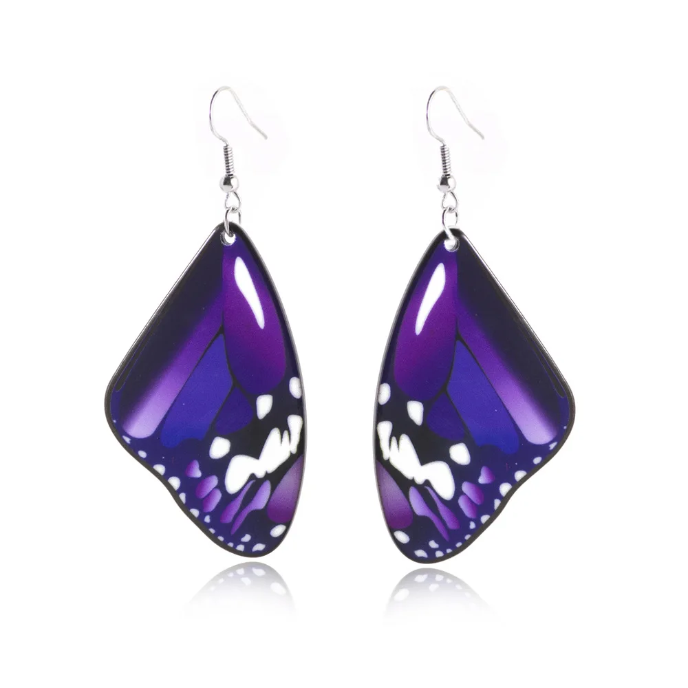 

Exaggerate 316L Stainless Steel Colorful Butterfly Pendant Earrings Purple Butterfly Wings Drop Earring For Women, Picture shows/custom color