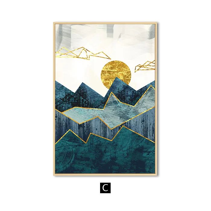 

Art Canvas Painting Golden Sun Art Poster Print Wall Picture for Living Room Nordic Abstract Geometric Mountain Landscape Wall