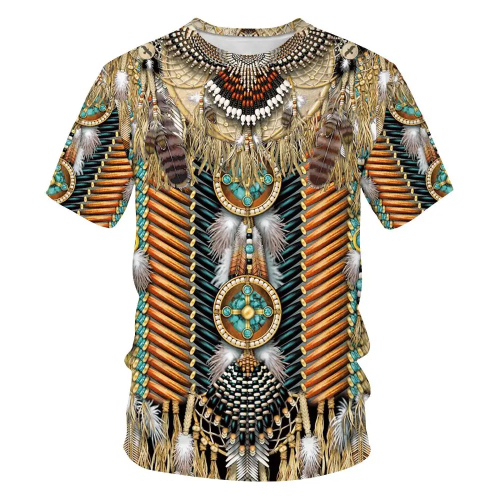 

New Indian Ethnic Tribe Digital Print Short Sleeve Casual T-Shirt