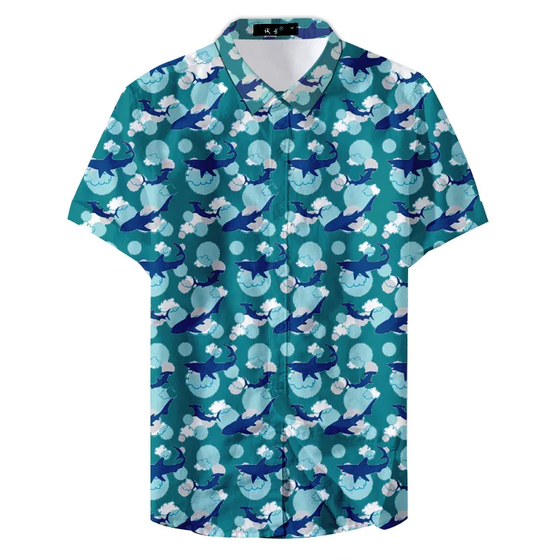 

3D Printing Men's Shirt Polyester T-shirt European and American Large Size Shark Pattern Shirt