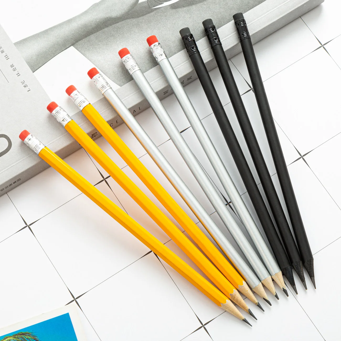 
Promotion Custom logo printed Black wooden Multi-color pencil HB Pencil with Eraser 