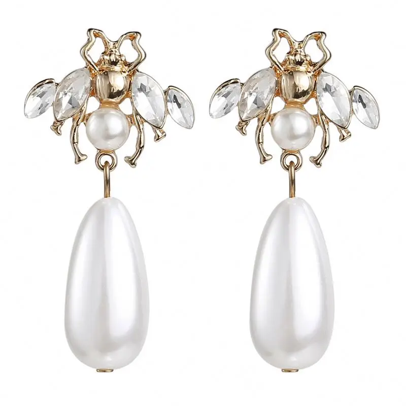 

IE2964 Lincy 18k Gold White Acrylic Insect Honey Bee Earrings Drip Shape Pearl Drop Earrings