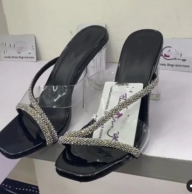 

J&H fashion clear heels ladies rhinestone strap slip on heeled sandals summer causal chunky shoes, 3 colors as picture