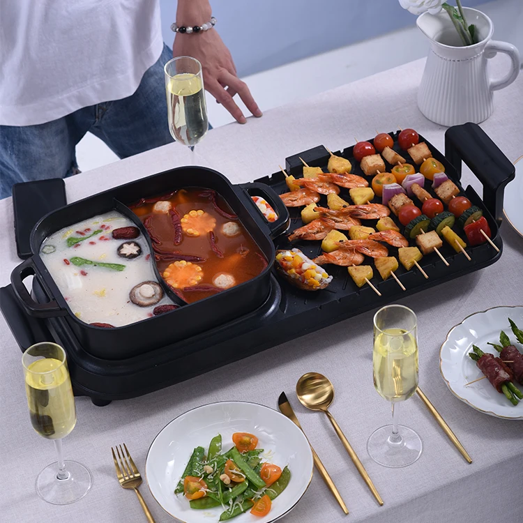 
Hot sale indoor electric portable grill bbq with hot pot  (62558040127)