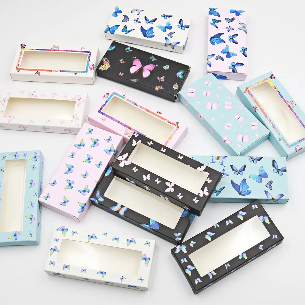 

Wholesale Eyelash Butterfly Packaging Boxes Luxury Lash Packaging Box Custom Logo For 25mm Thick Long Mink Lashes Custom Boxes, Clear box with colorful card