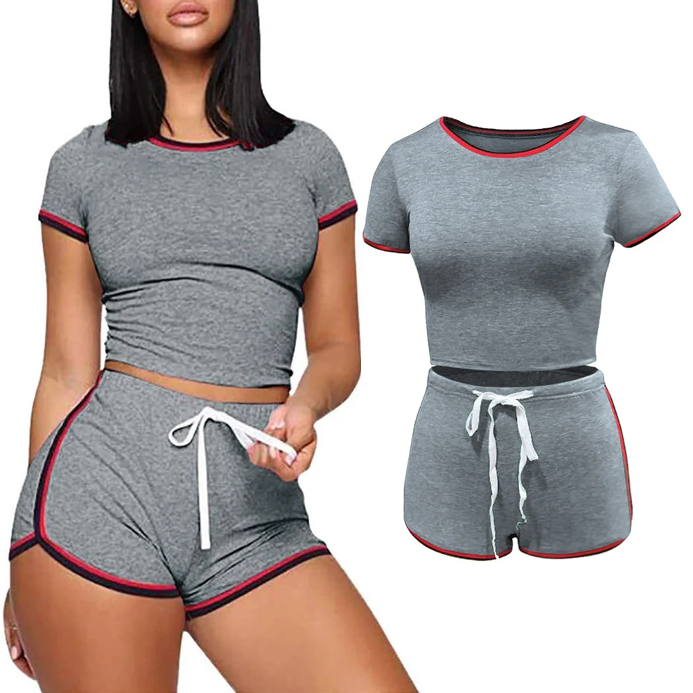 

RTS 2021 new arrivals Women Short-sleeved Sportswear casual 2 piece set women