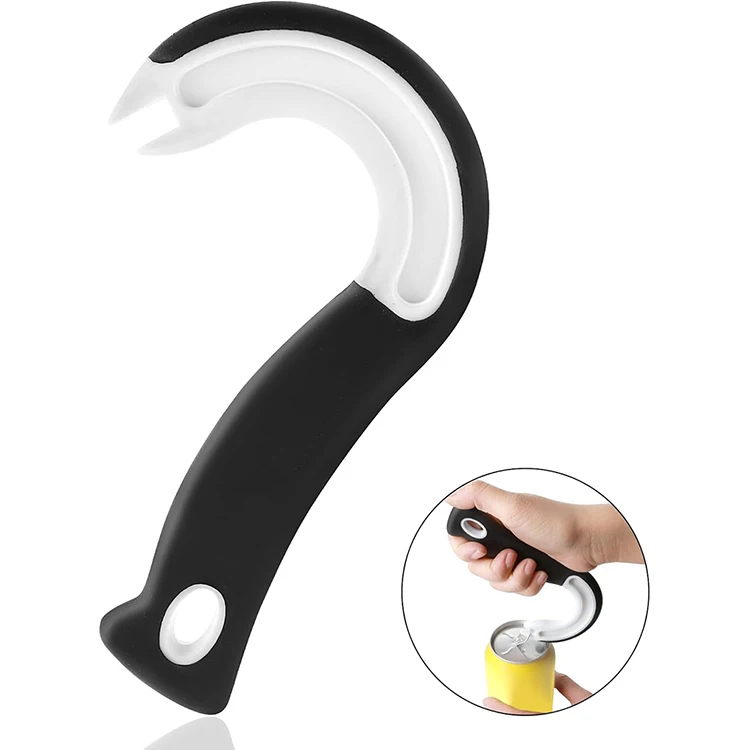 Non-Slip J Shape Manual Can Opener Easy Grip Kitchen Accessory Ring Pull Tab Cans Tins Manual Openers Gadgets