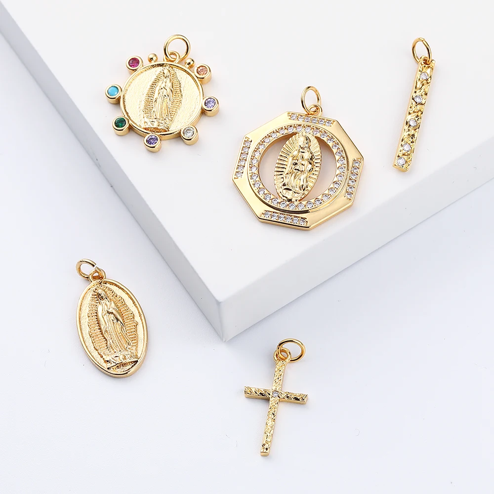 

New Trend Gold Plated Jewelry Iced Out Body Jesus Cross Virgin Mary Pendant Necklace For Women Jewelry Bracelet Making