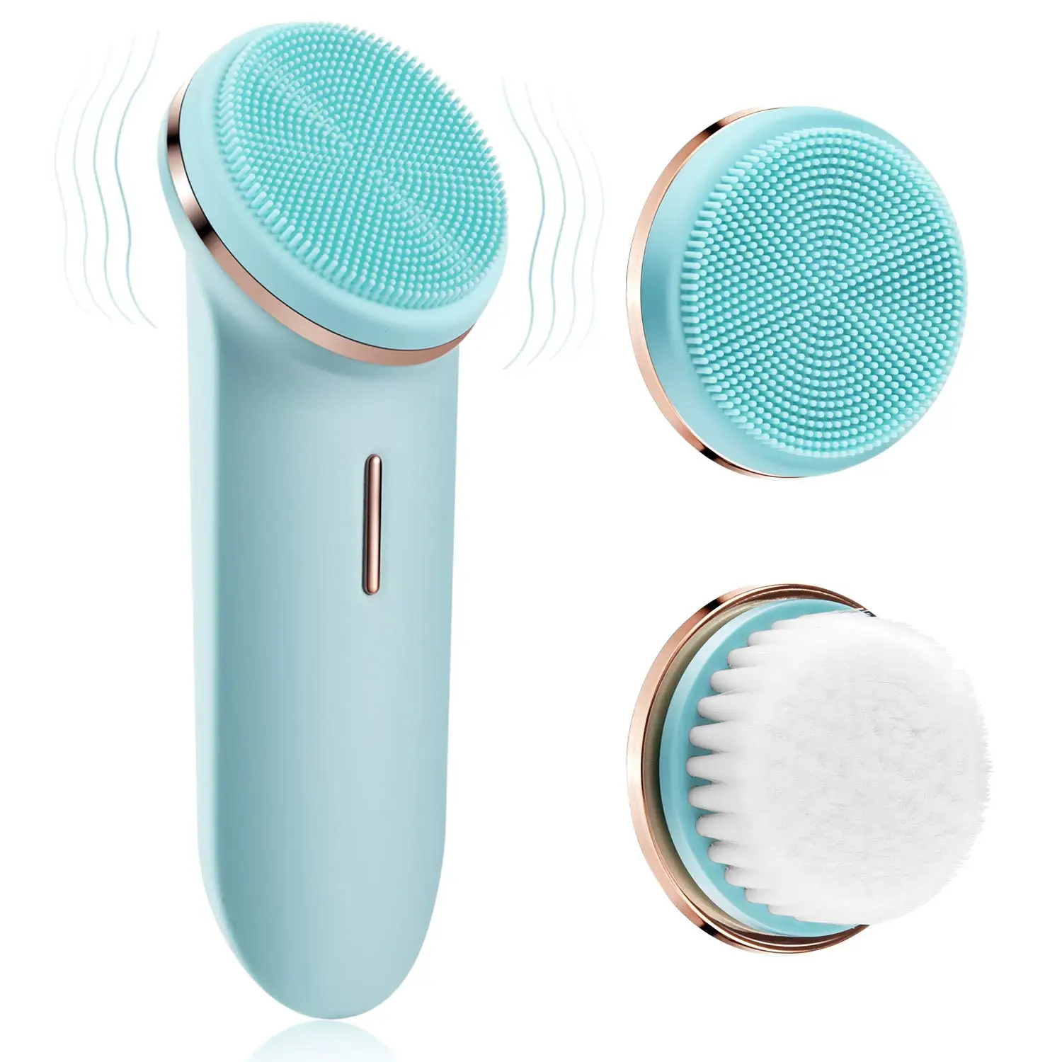 

Silicone Face Cleanser Sonic Face Scrubbers IPX7 Waterproof Electric Facial Cleansing Brush For Deep Cleansing, Green/pink