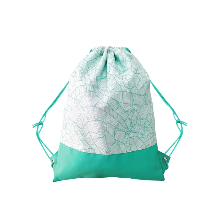 

Green Leaves Pattern Wholesale Organizer Lightweight Gym Backpacks Waterproof Storage Bag Polyester Drawstring Bags