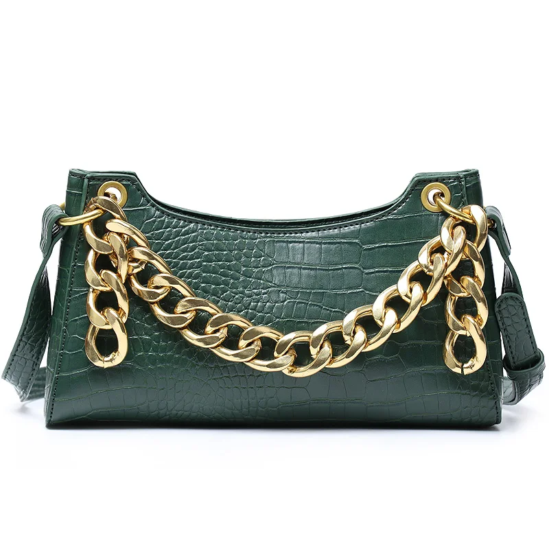 

2020 Hot Sale Metal Chain Shoulder Bag PU Leather Women Bag Crocodile Pattern Handbag Vintage Tote Bag