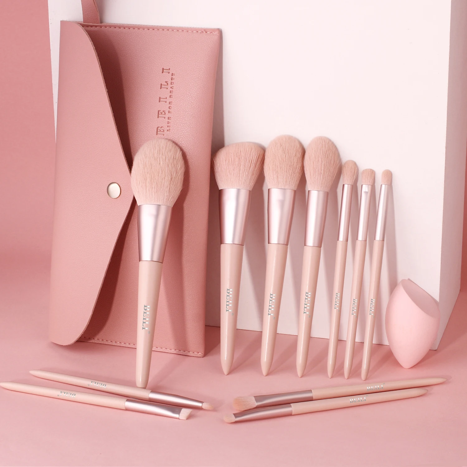 

BEILI Private Label 11 Pcs Pink Professional Makeup Brushes Eyeshadow Foundation Powder Cosmetic Tools Make Up Brush With Bag