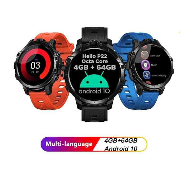 

Newest Flagship Zeblaze THOR 6 Helio P22 Octa Core Processor 4GB+64GB Android10 Face Unlock 4G LTE Global Bands SmartWatch Phone, Black/blue/orange