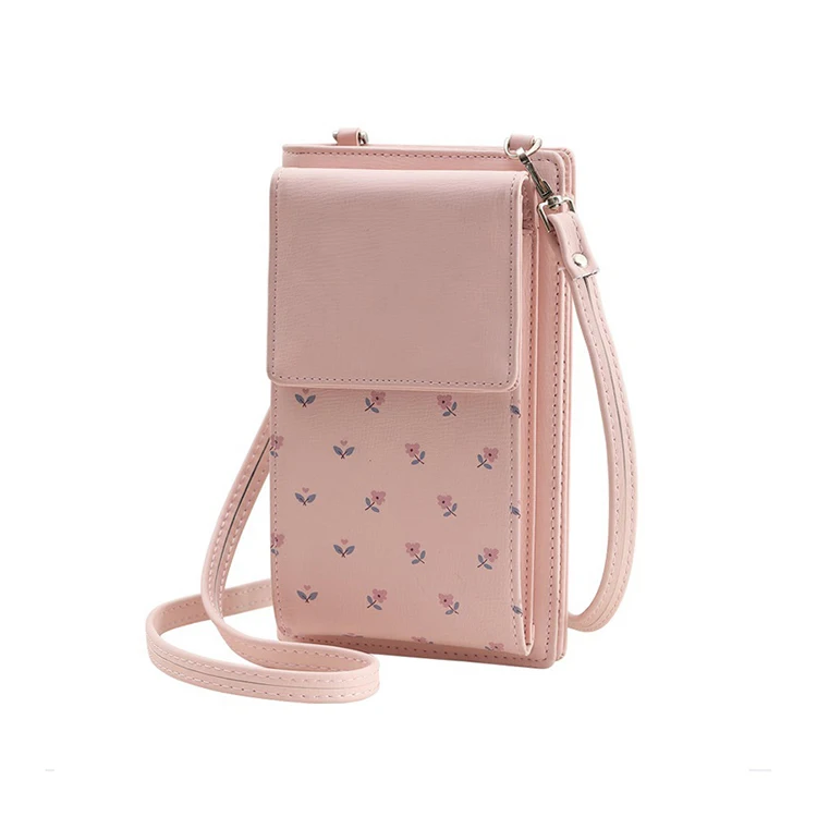 

2020 NEW Hold Cards Money Floral Pattern Phone Sling Bag with Strap Women PU Chains, Black, pink, blue, green or customized